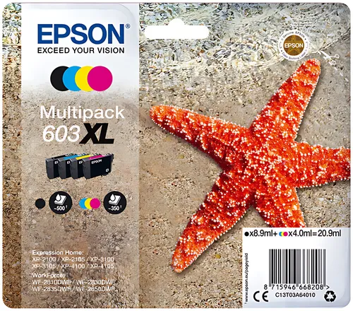 Epson C13T03A64010/603XL Tintenpatrone MultiPack Bk,C,M,Y High-Capacity 8,9ml + 3x4ml VE=4