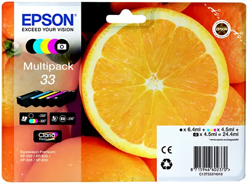 Epson C13T33374010/33 Tintenpatrone MultiPack Bk,C,M,Y,PBK 6,4ml+4x4,5ml VE=5