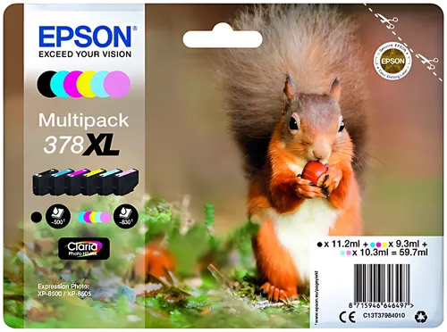 Epson C13T37984010/378XL Tintenpatrone MultiPack Bk,C,M,Y,LC,LM High-Capacity 11,2ml 3x9,3ml 2x10,3ml VE=6