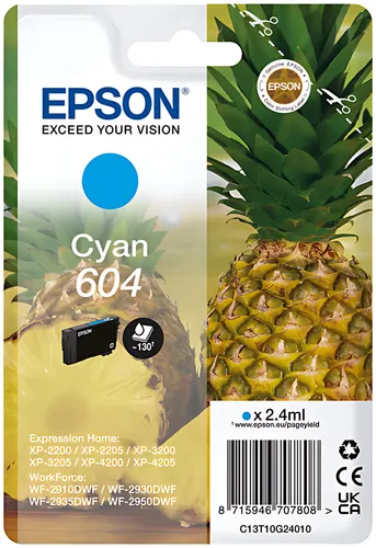 Epson C13T10G24010/604 Tintenpatrone cyan, 130 Seiten 2,4ml