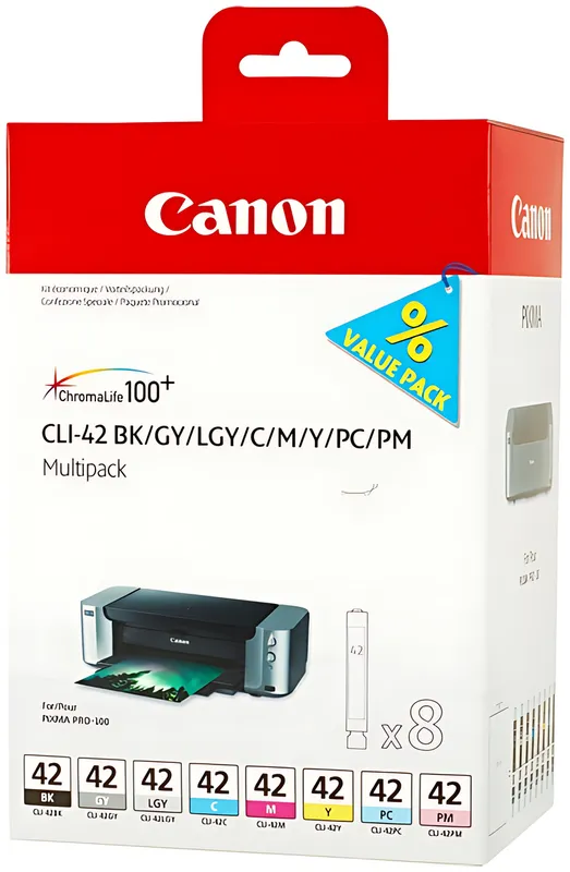 Canon 6384B010/CLI-42 Tintenpatrone MultiPack Bk,C,M,Y,LC,LM, GY,LGY 835 Fotos 8x13ml VE=8