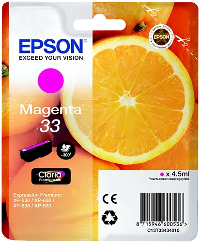Epson C13T33434012/33 Tintenpatrone magenta, 300 Seiten ISO/IEC 19752 4,5ml