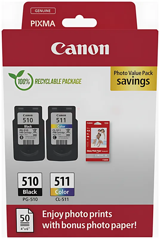 Canon 2970B017/PG-510+CL-511 Druckkopfpatrone Multipack schwarz + color PVP, 2x220 Seiten ISO/IEC 24711 9ml VE=2