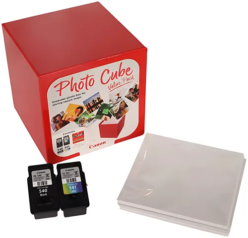 Canon 5225B016/PG-540+CL-541 Druckkopfpatrone Multipack schwarz / color Cube weiss rosa + Fotopapier PP-201 13x13cm 40 Blatt 180pg+180pg VE=2