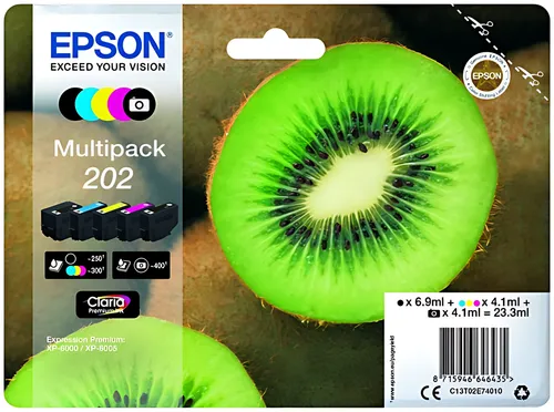 Epson C13T02E74010/202 Tintenpatrone MultiPack Bk,PBk,C,M,Y 6,9ml + 4x4,1ml VE=5